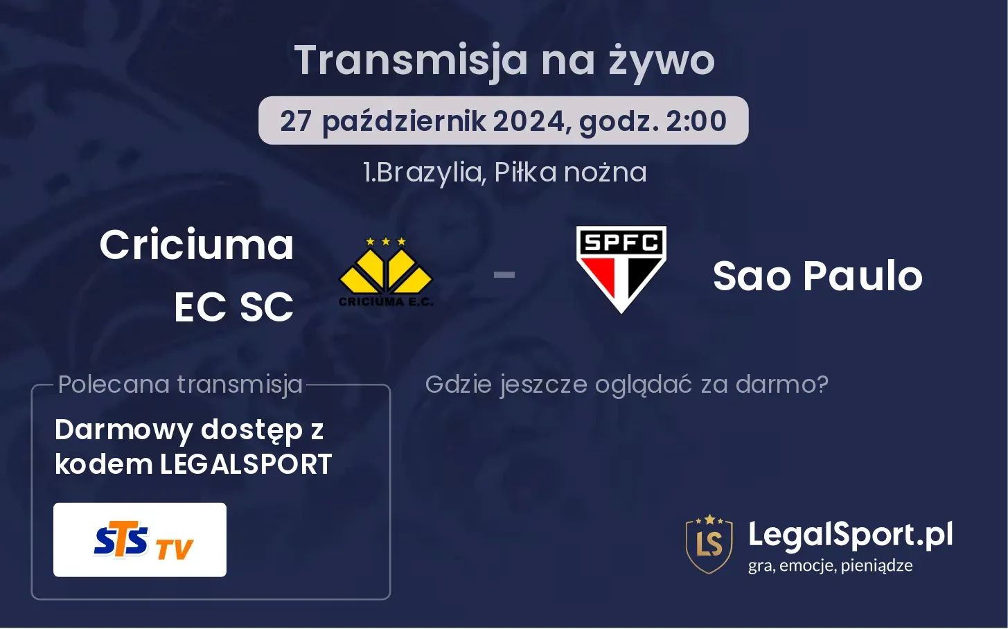 Criciuma EC SC - Sao Paulo transmisja na żywo