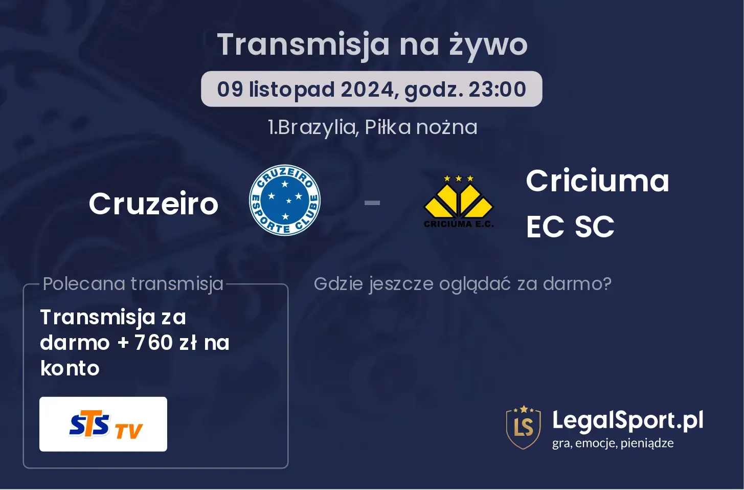 Cruzeiro - Criciuma EC SC gdzie oglądać? 09.11, godz. 23:00