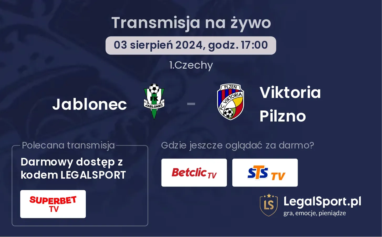 Jablonec - Viktoria Pilzno transmisja na żywo