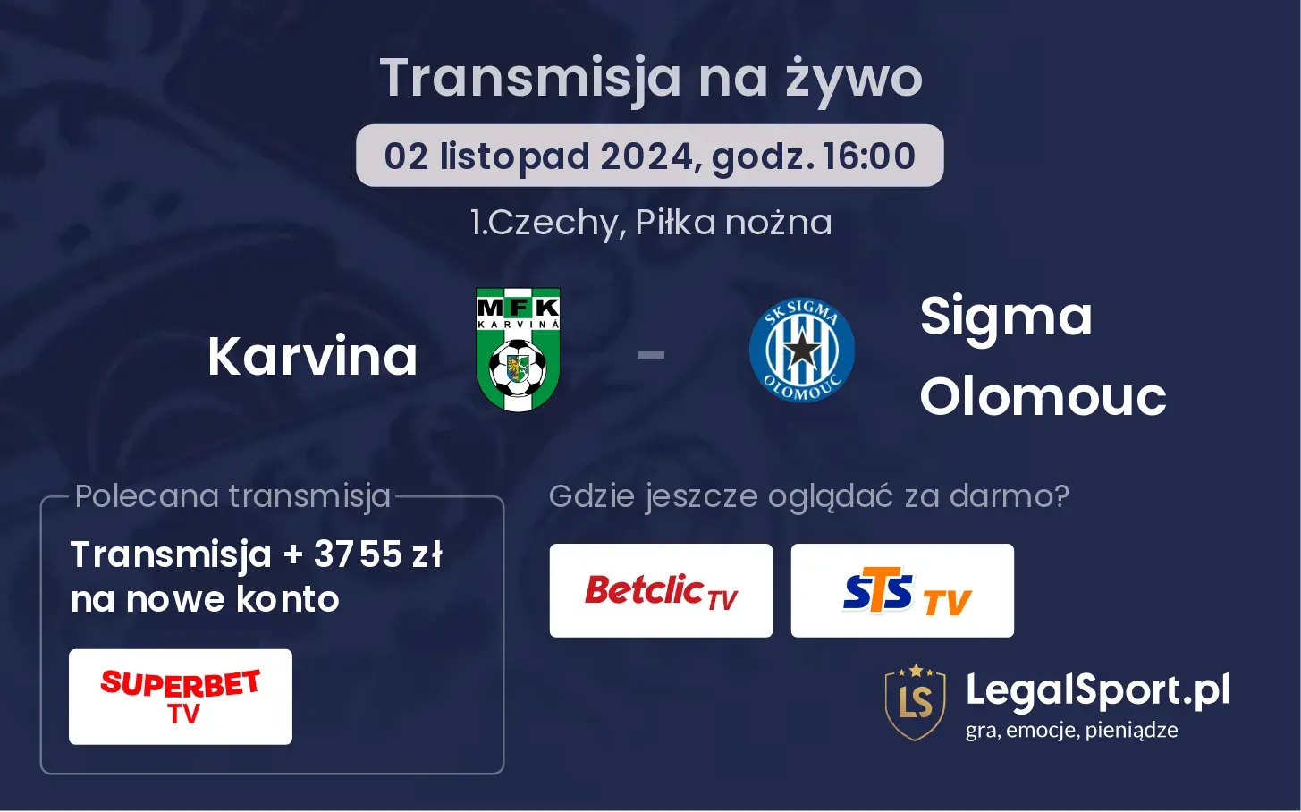 Karvina - Sigma Olomouc transmisja na żywo