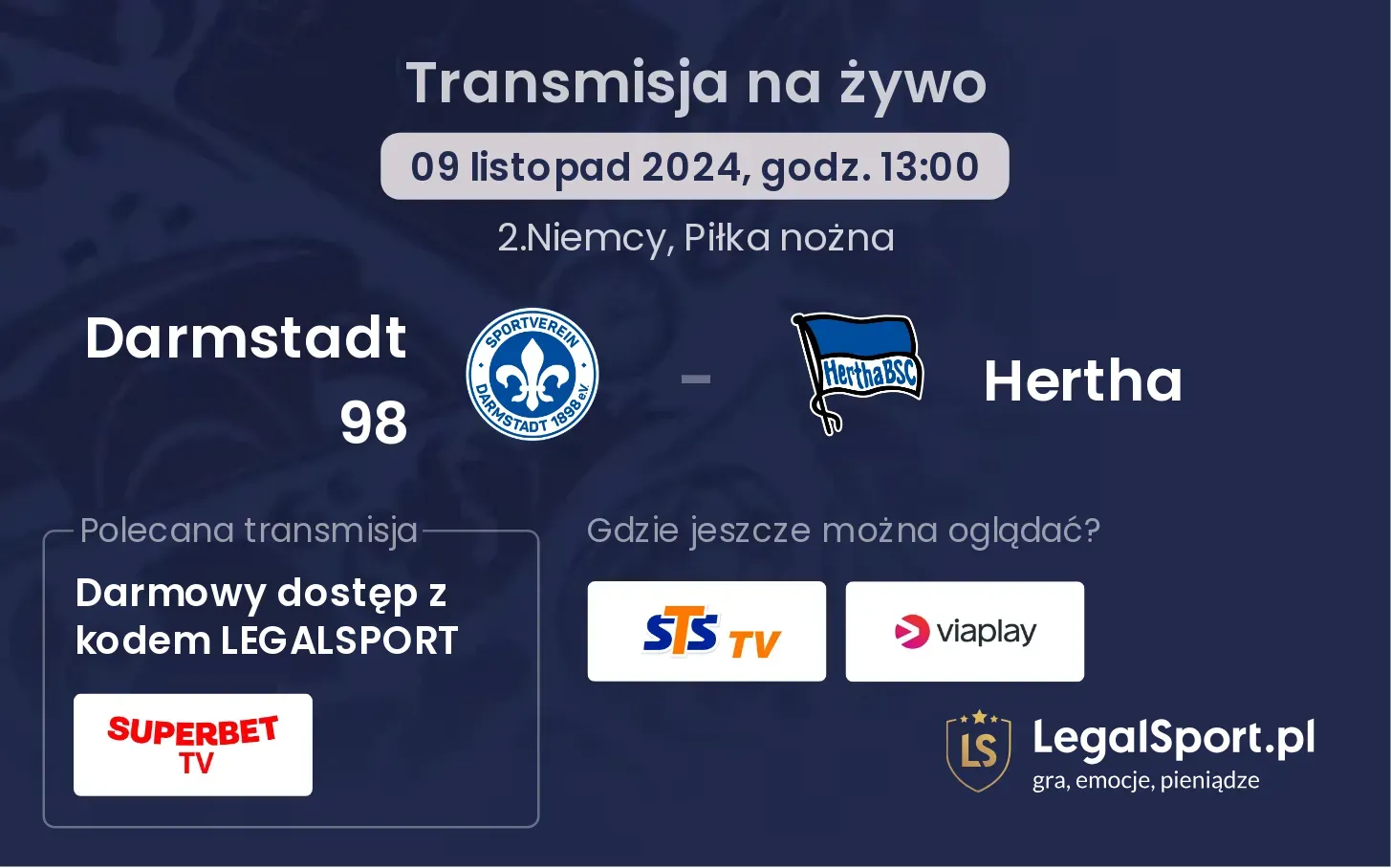 Darmstadt 98 - Hertha transmisja na żywo