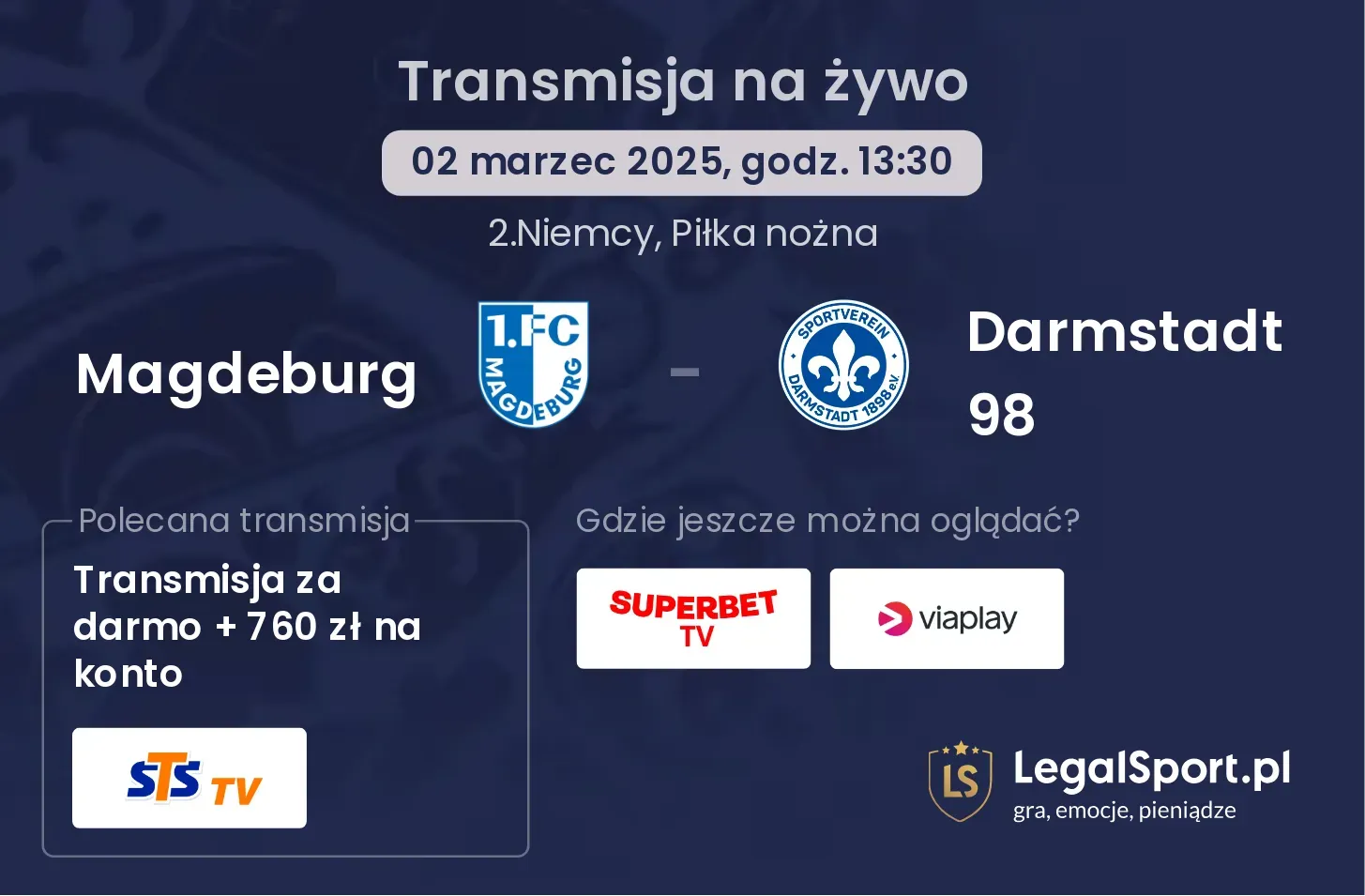 Magdeburg - Darmstadt 98 gdzie oglądać?