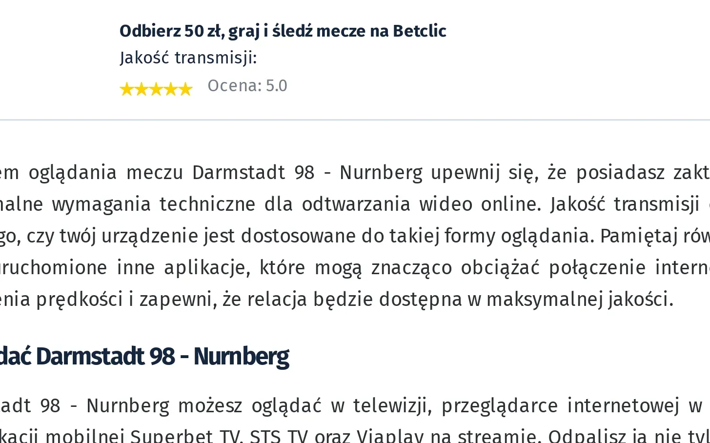 Darmstadt 98 - Nurnberg transmisja na żywo