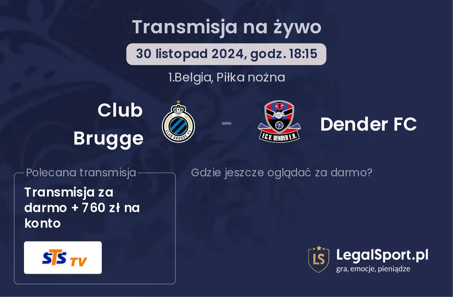 Club Brugge - Dender FC gdzie oglądać?