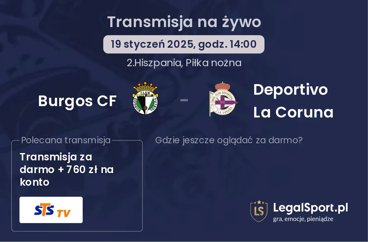 Burgos CF - Deportivo La Coruna gdzie oglądać transmisję?