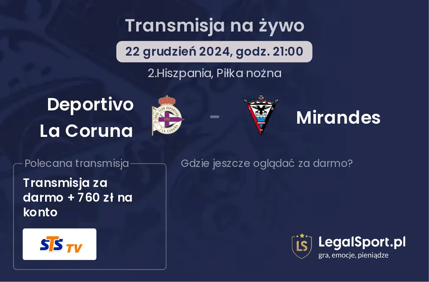 Deportivo La Coruna - Mirandes transmisja na żywo