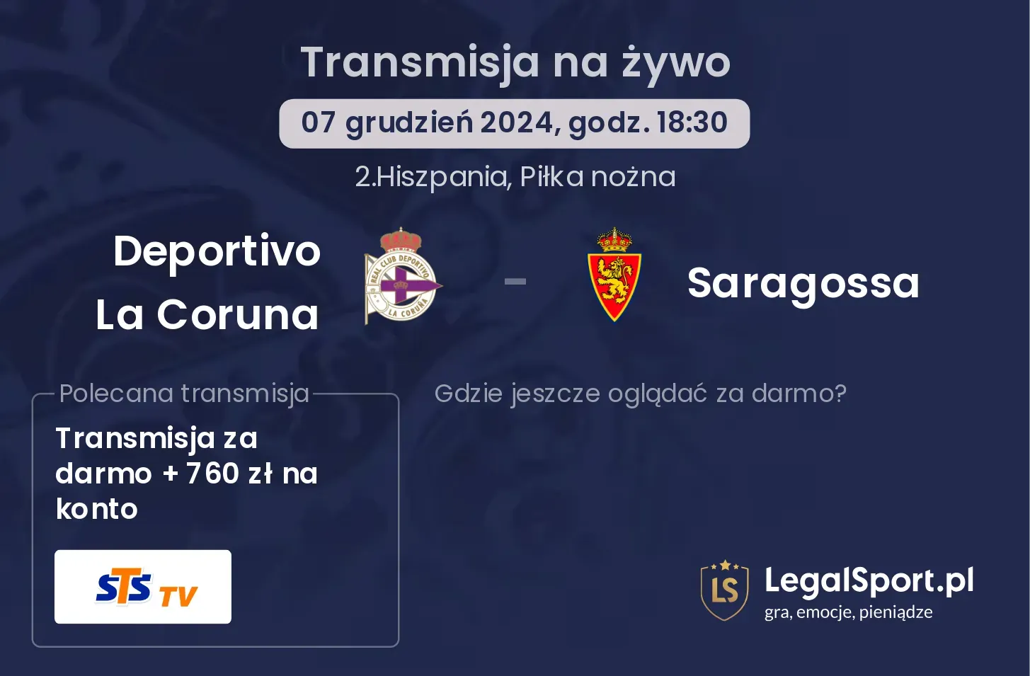 Deportivo La Coruna - Saragossa transmisja na żywo