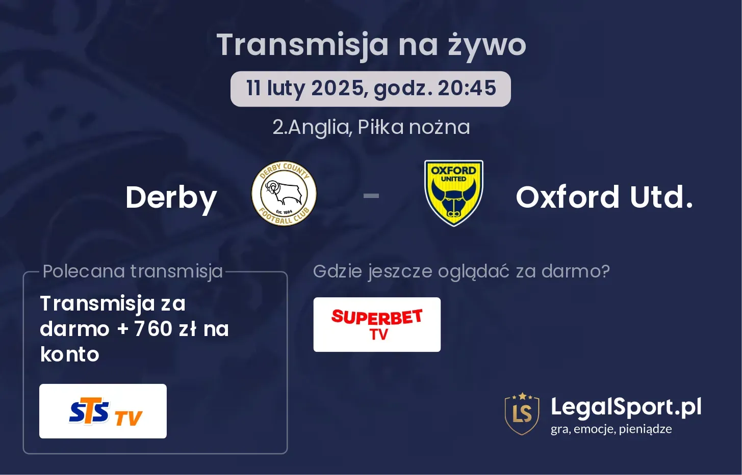 Derby - Oxford Utd. transmisja na żywo