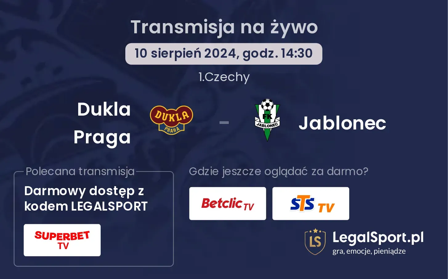 Dukla Praga - Jablonec transmisja na żywo