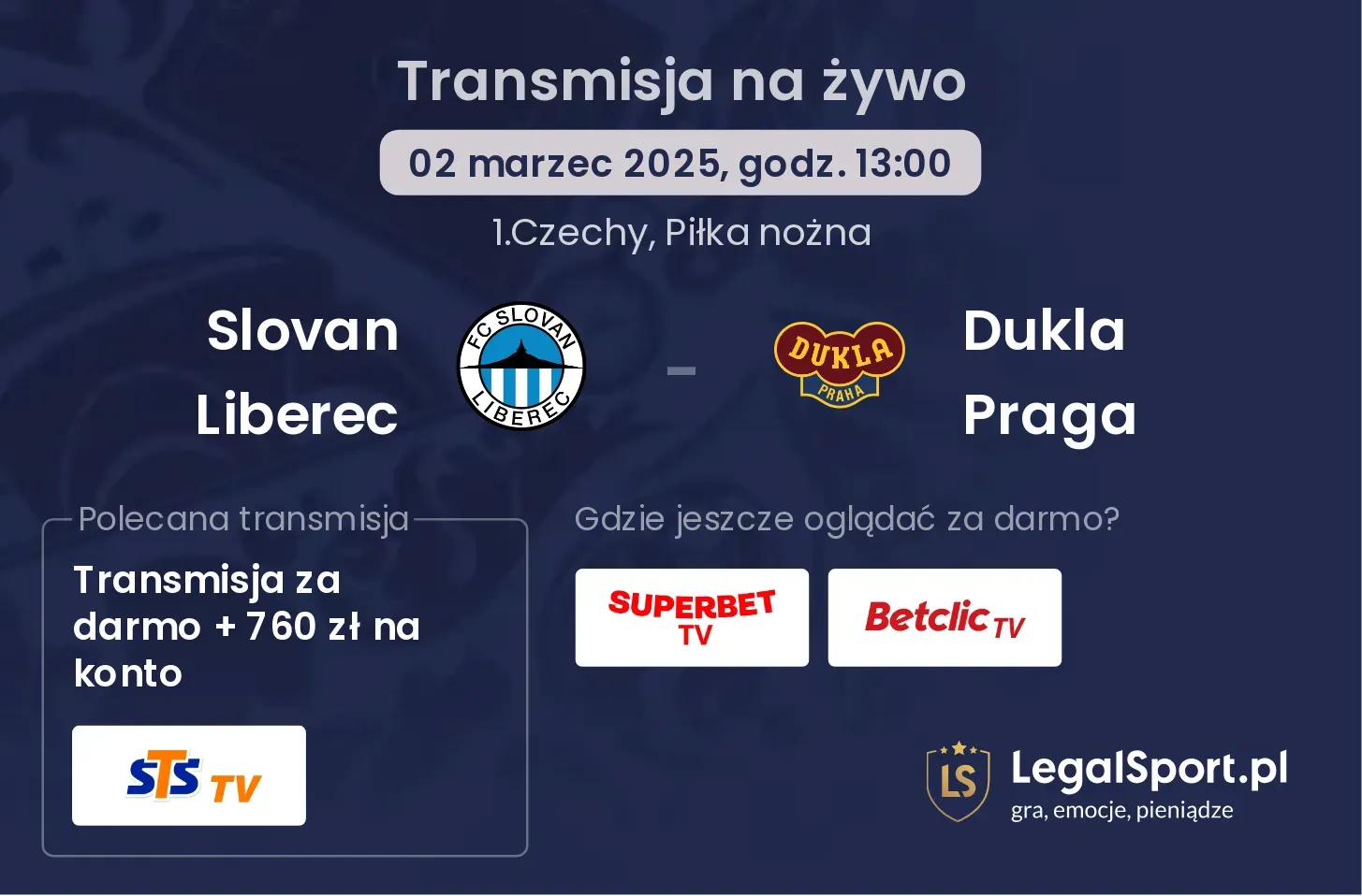 Slovan Liberec - Dukla Praga gdzie oglądać?