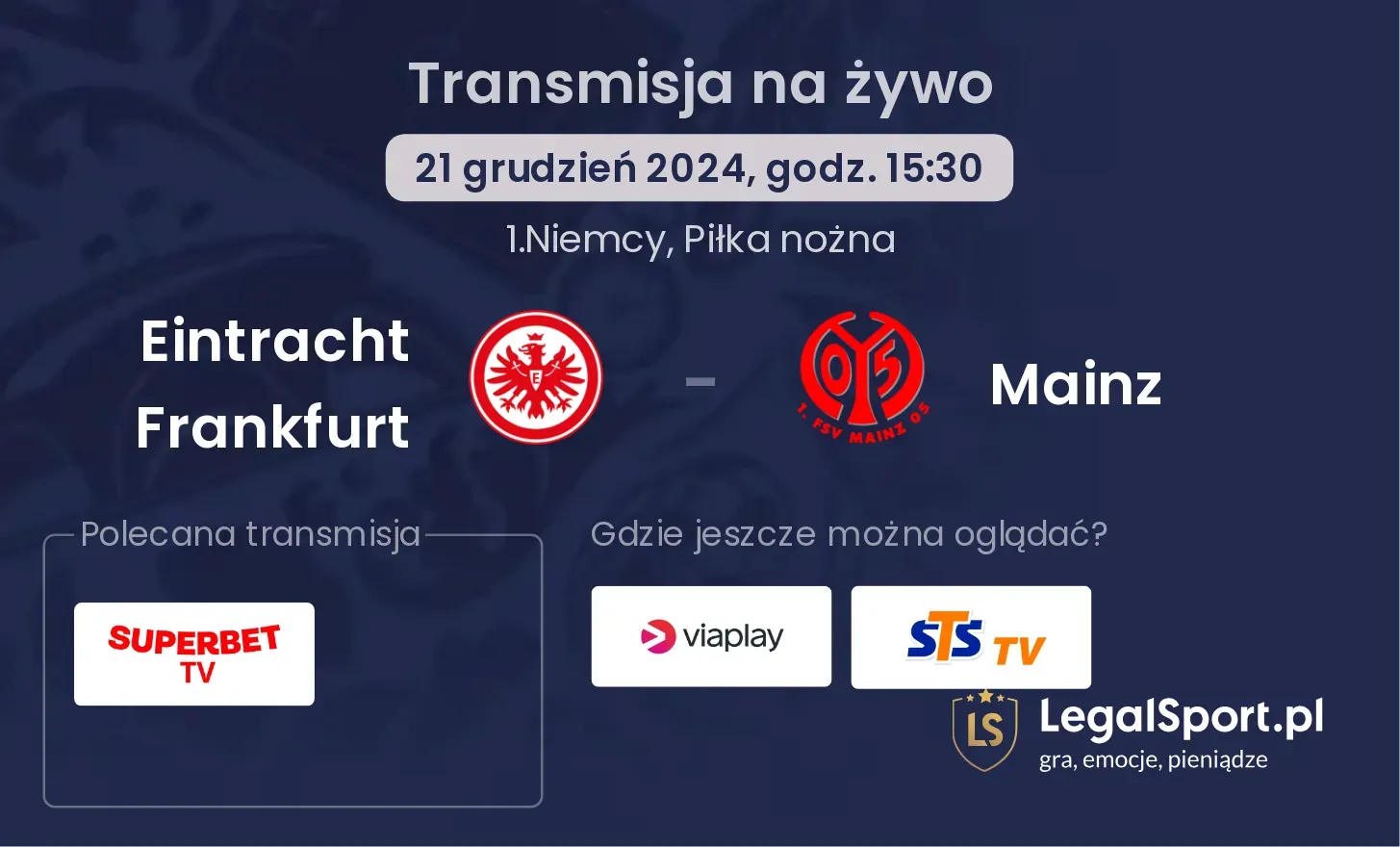 Eintracht Frankfurt - Mainz transmisja na żywo