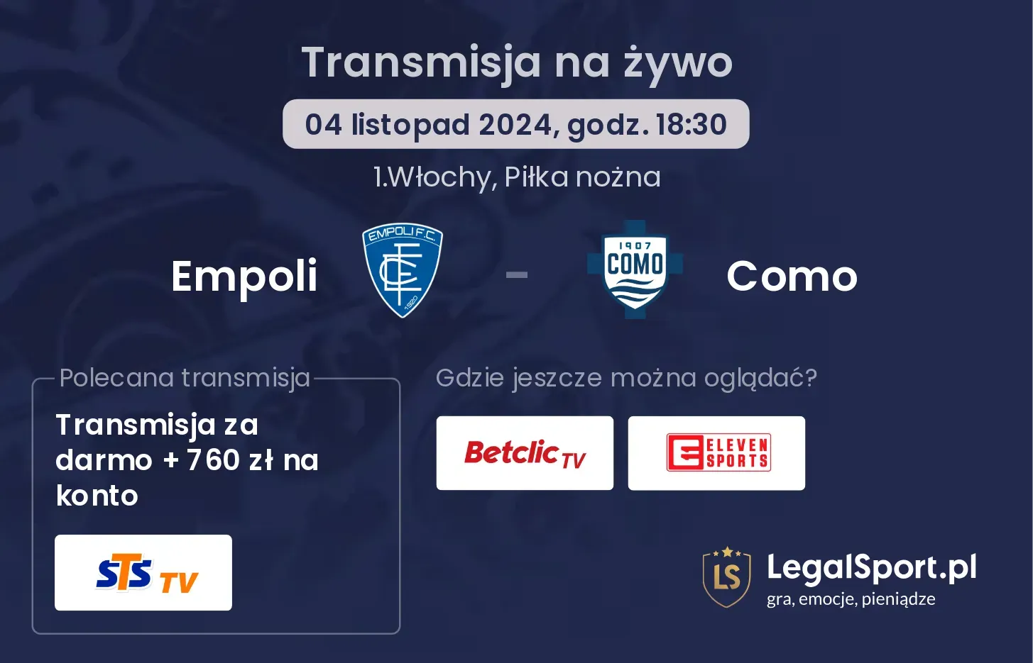 Empoli - Como gdzie oglądać? 04.11, godz. 18:30