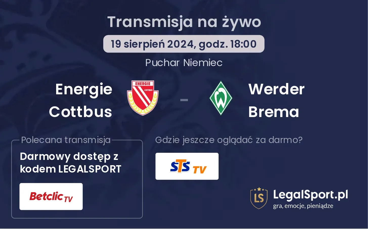 Energie Cottbus - Werder Brema transmisja na żywo