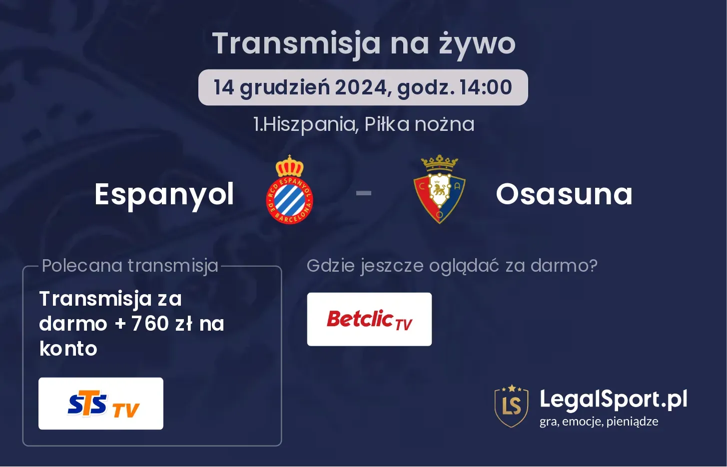 Espanyol - Osasuna transmisja na żywo