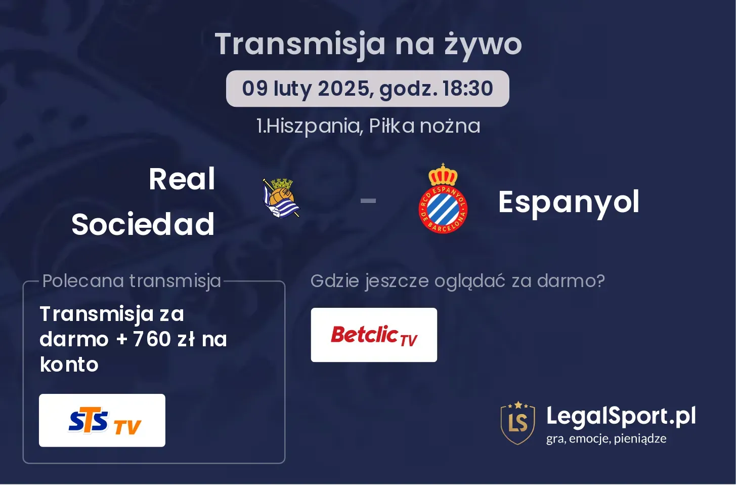 Espanyol - Real Sociedad gdzie oglądać za darmo? 24.08, godz. 21:30