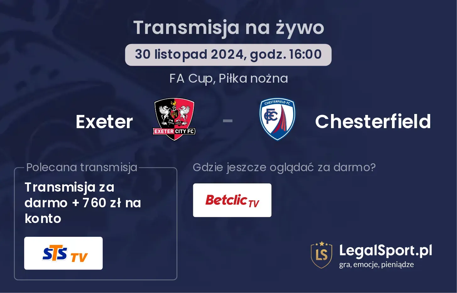 Exeter - Chesterfield transmisja na żywo