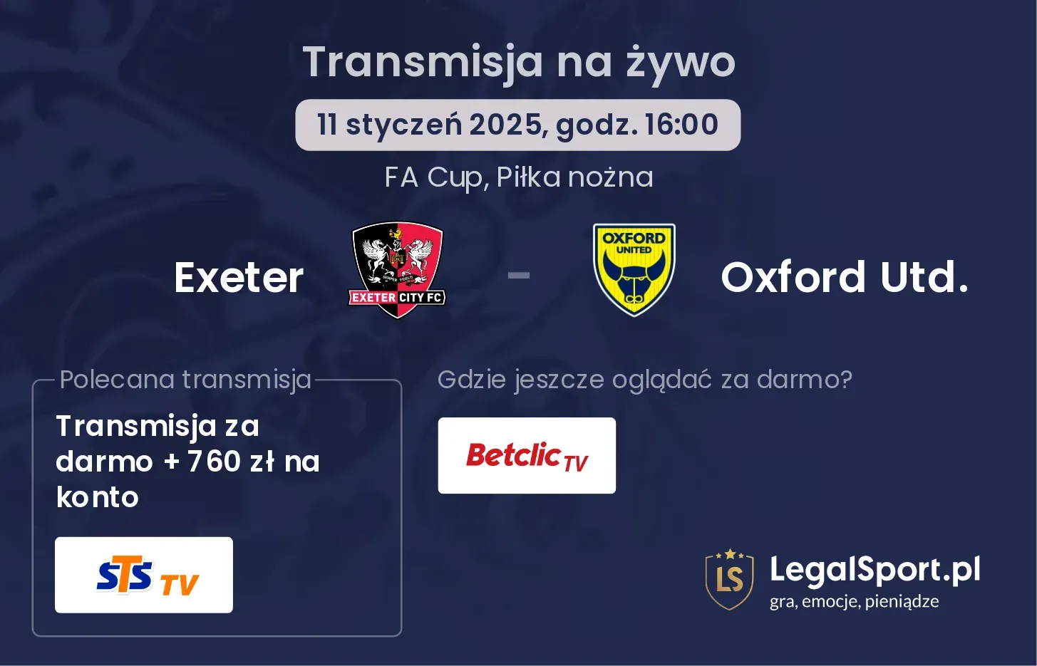 Exeter - Oxford Utd. transmisja na żywo