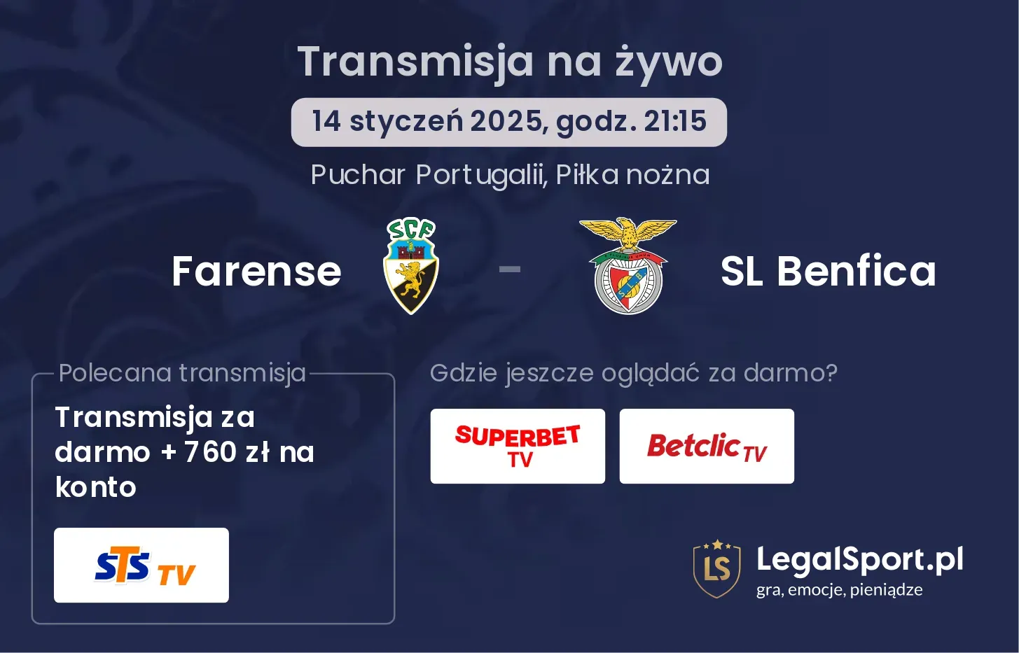 Farense - SL Benfica gdzie oglądać transmisję?