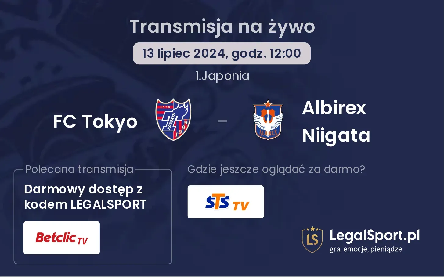 FC Tokyo - Albirex Niigata transmisja na żywo