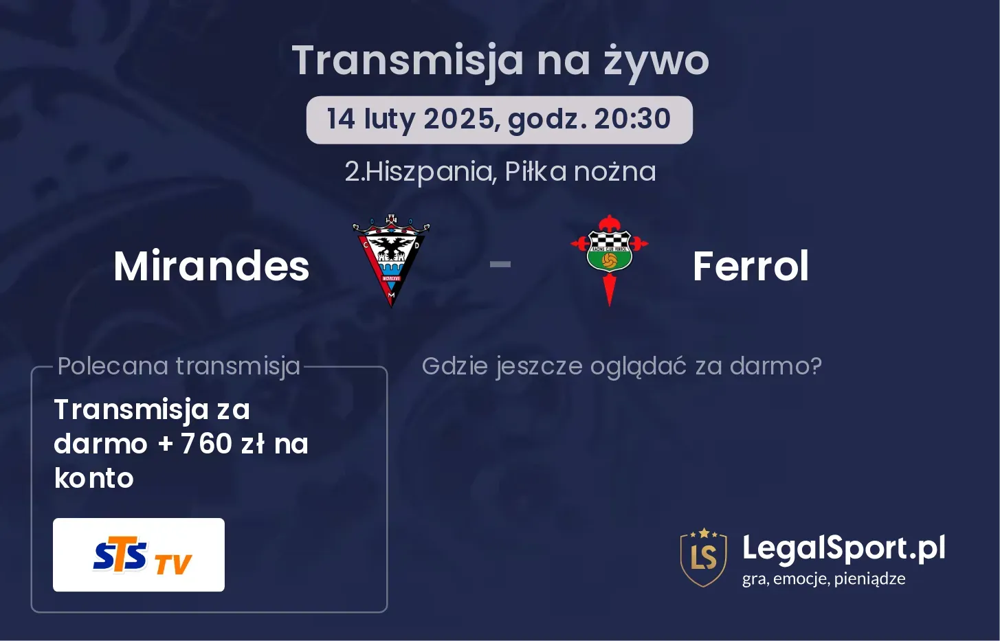 Ferrol - Mirandes gdzie oglądać? 08.09, godz. 14:00