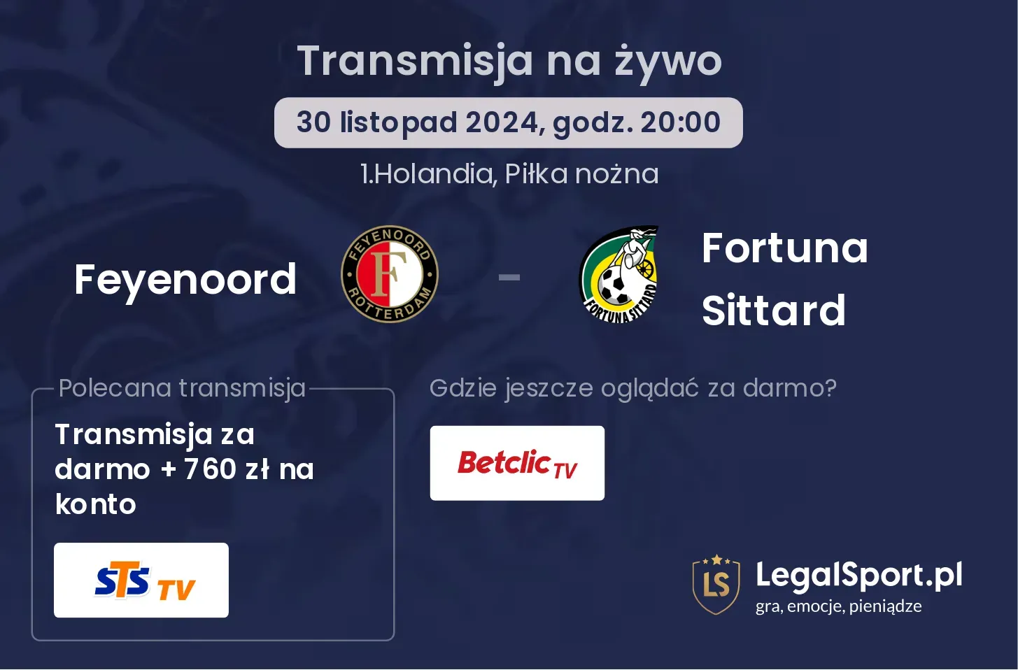 Feyenoord - Fortuna Sittard transmisja na żywo