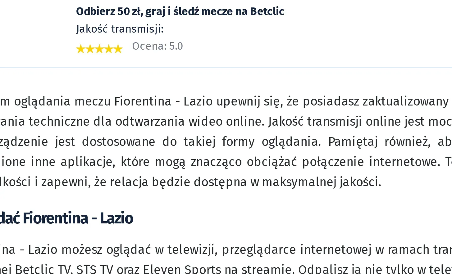 Fiorentina - Lazio transmisja na żywo