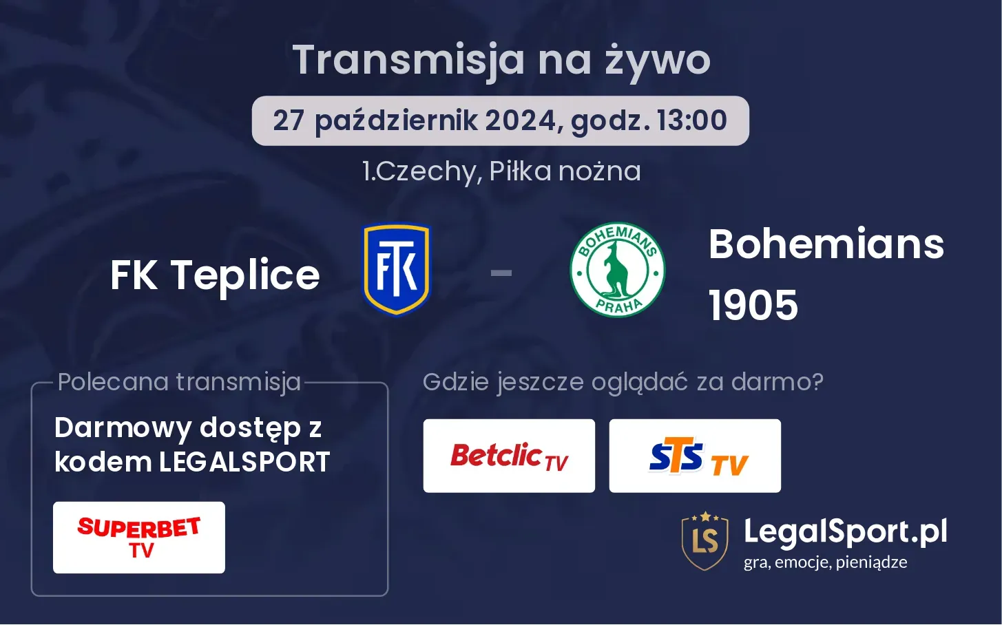 FK Teplice - Bohemians 1905 transmisja na żywo