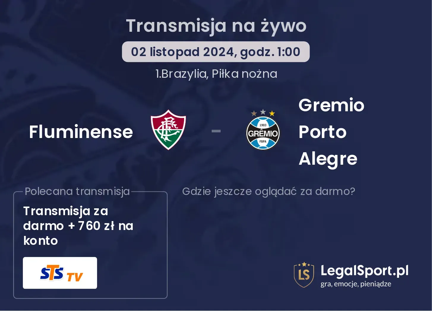 Fluminense - Gremio Porto Alegre transmisja na żywo