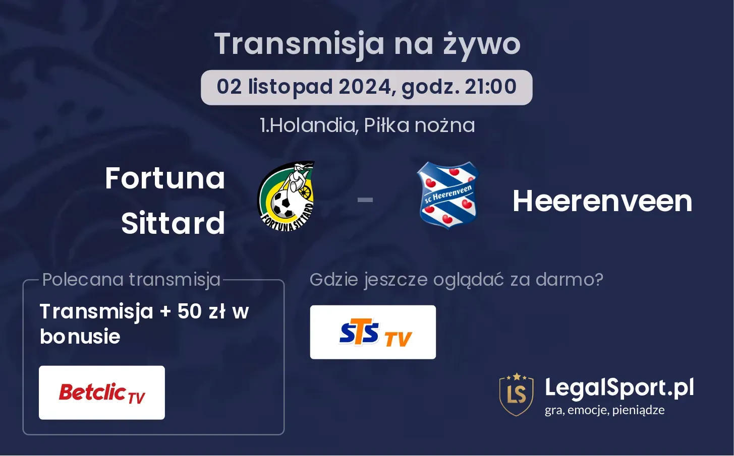 Fortuna Sittard - Heerenveen transmisja na żywo