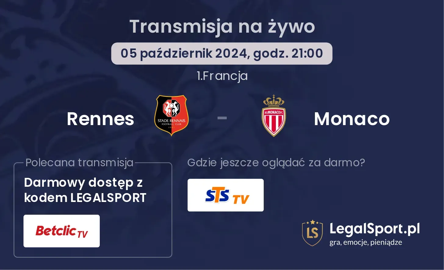 Rennes - Monaco transmisja na żywo