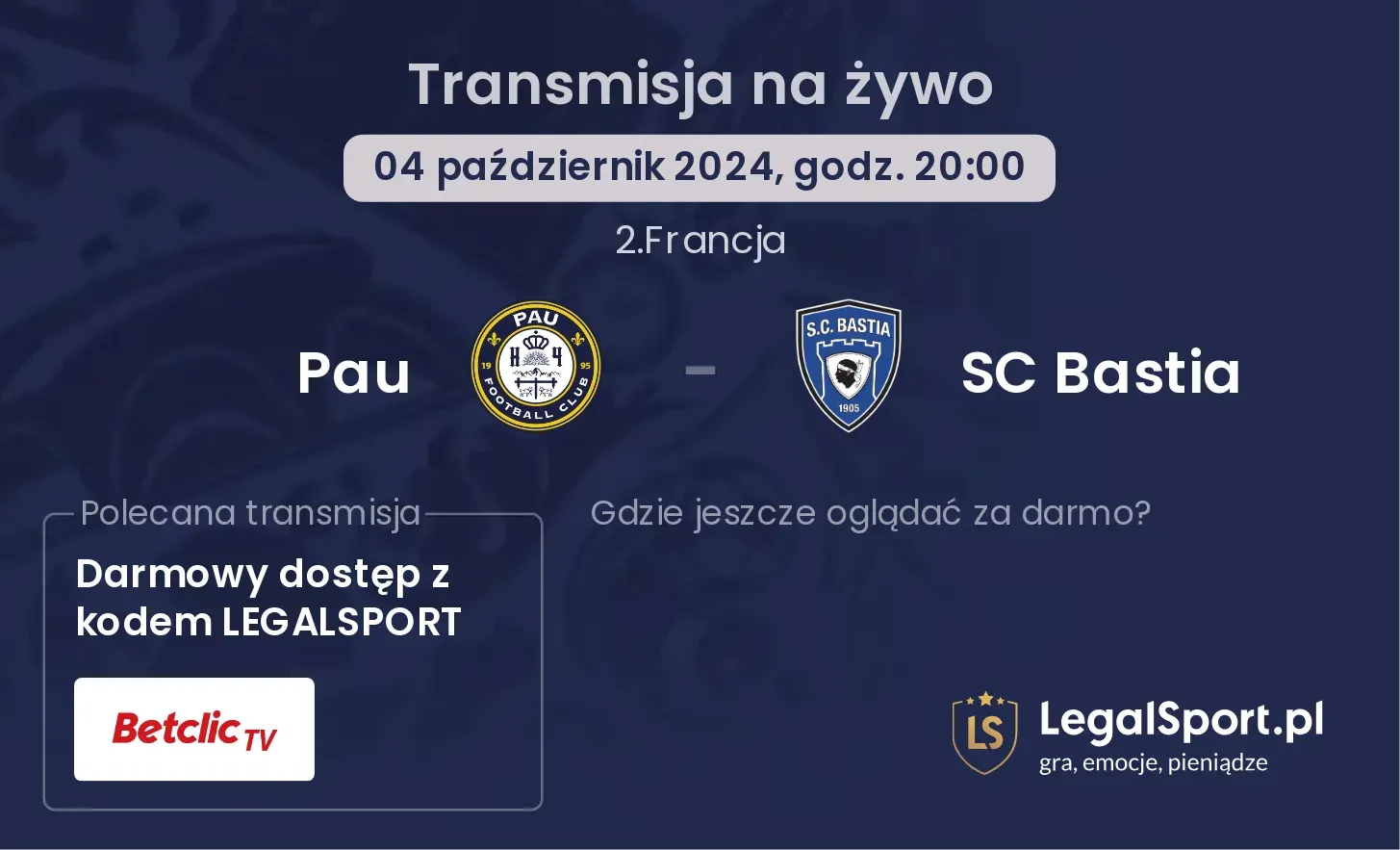 Pau - SC Bastia transmisja na żywo