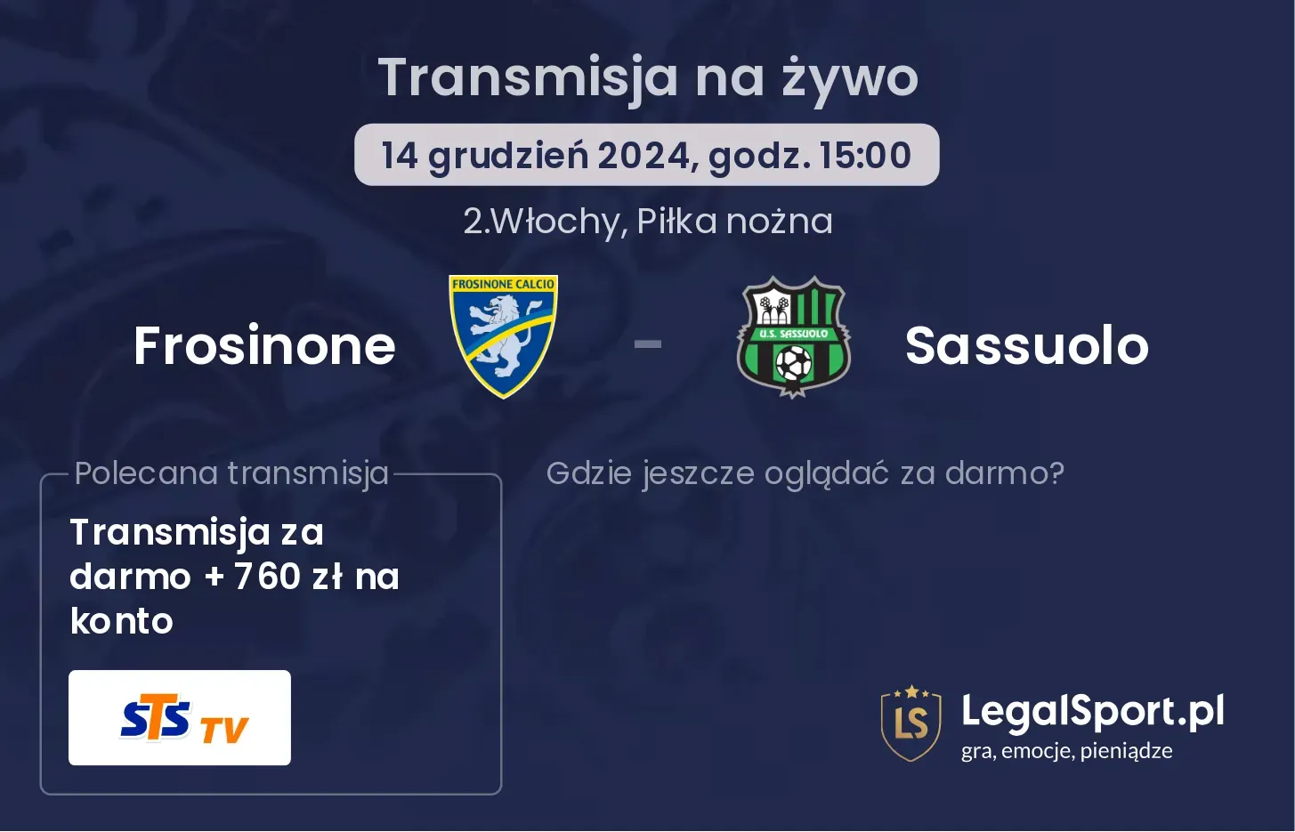 Frosinone - Sassuolo transmisja na żywo