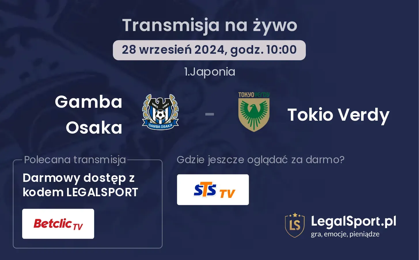 Gamba Osaka - Tokio Verdy transmisja na żywo