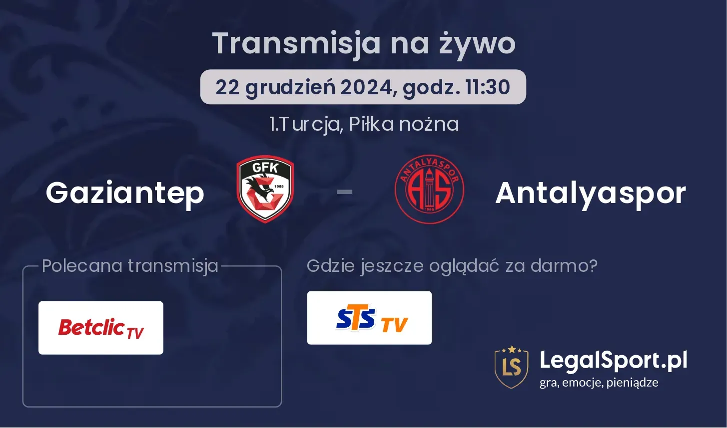 Gaziantep - Antalyaspor transmisja na żywo