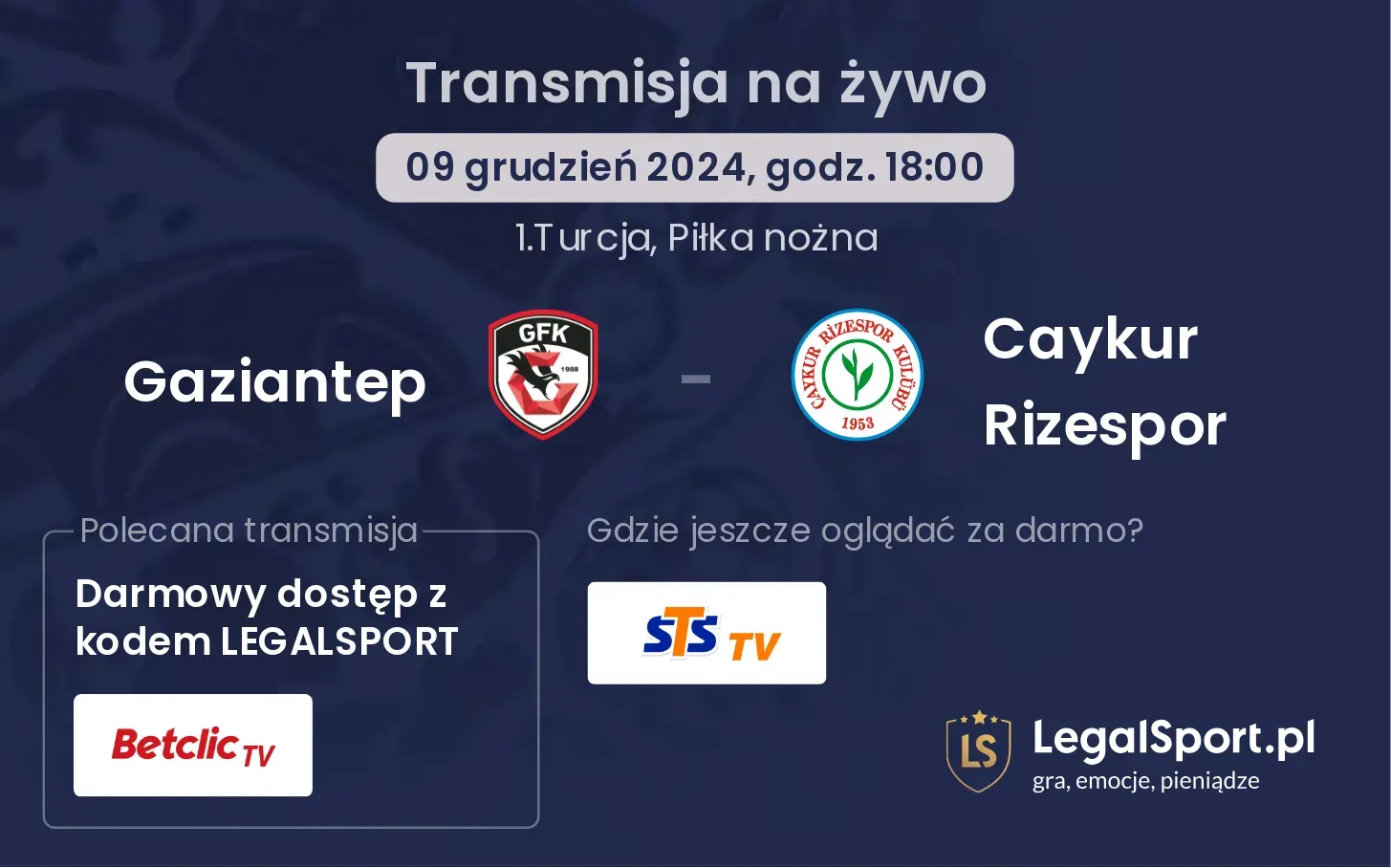 Gaziantep - Caykur Rizespor transmisja na żywo