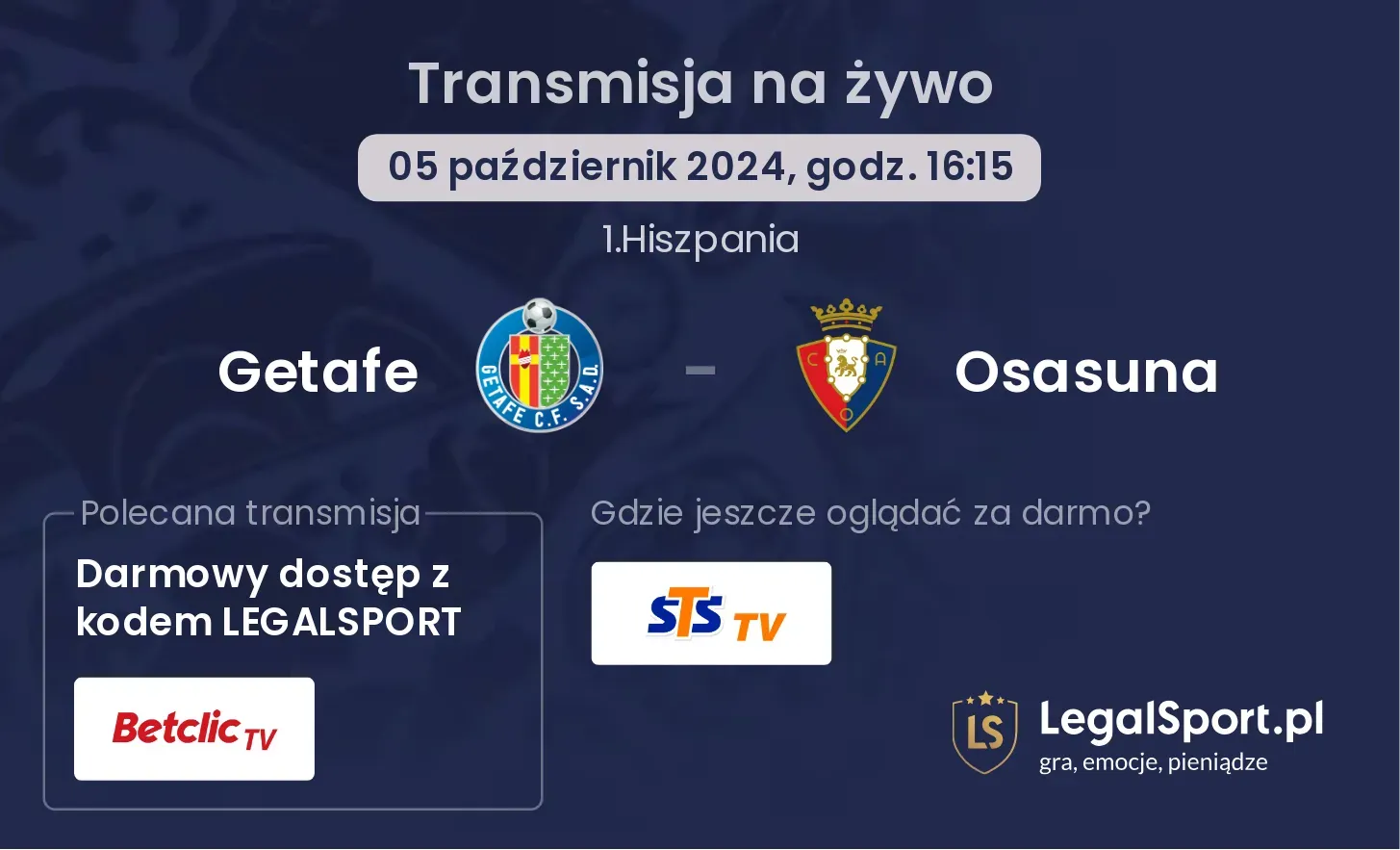 Getafe - Osasuna gdzie oglądać? 05.10, godz. 16:15