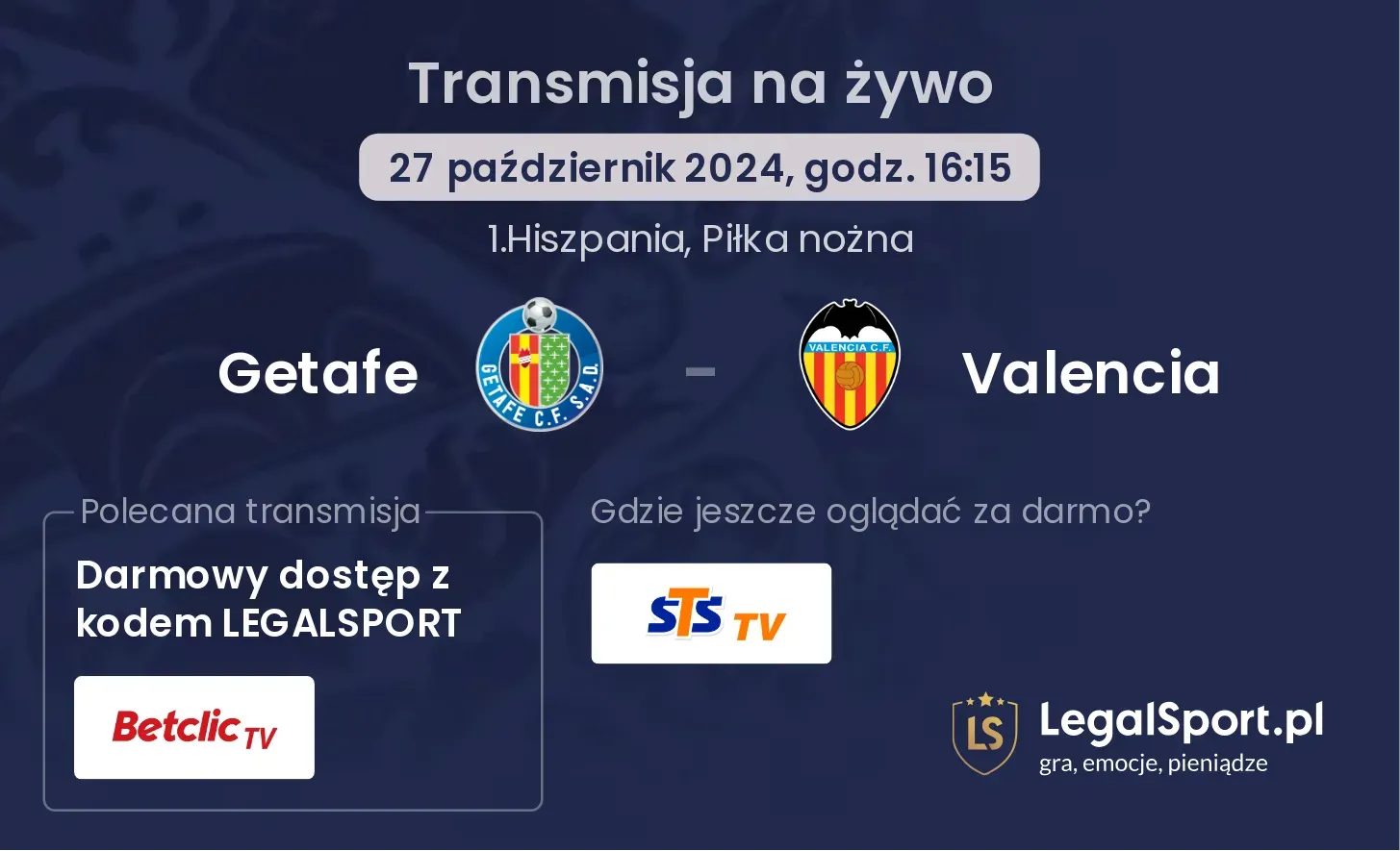 Getafe - Valencia transmisja na żywo