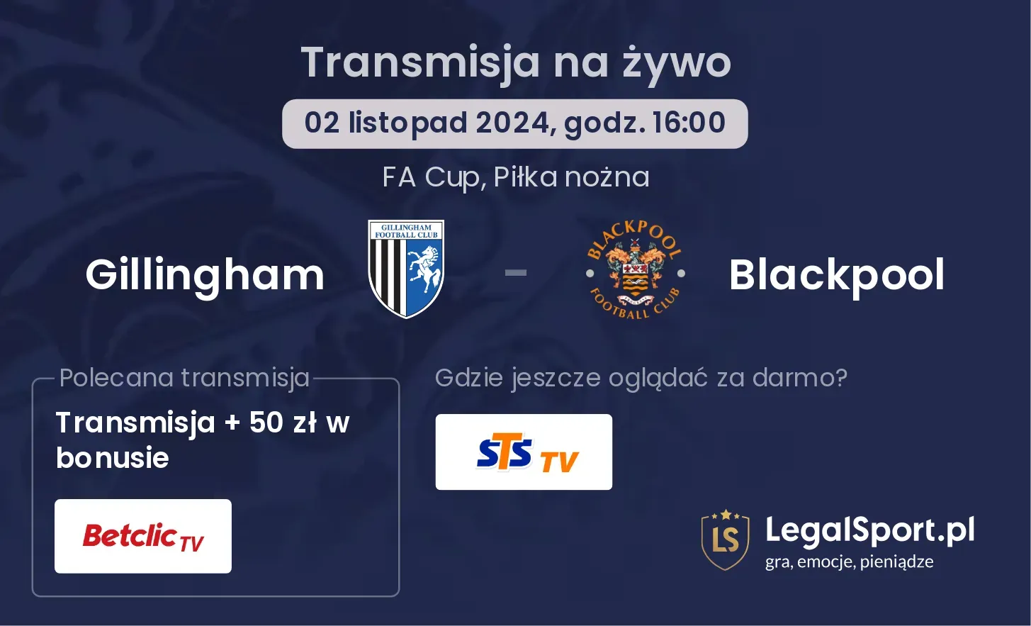 Gillingham - Blackpool transmisja na żywo