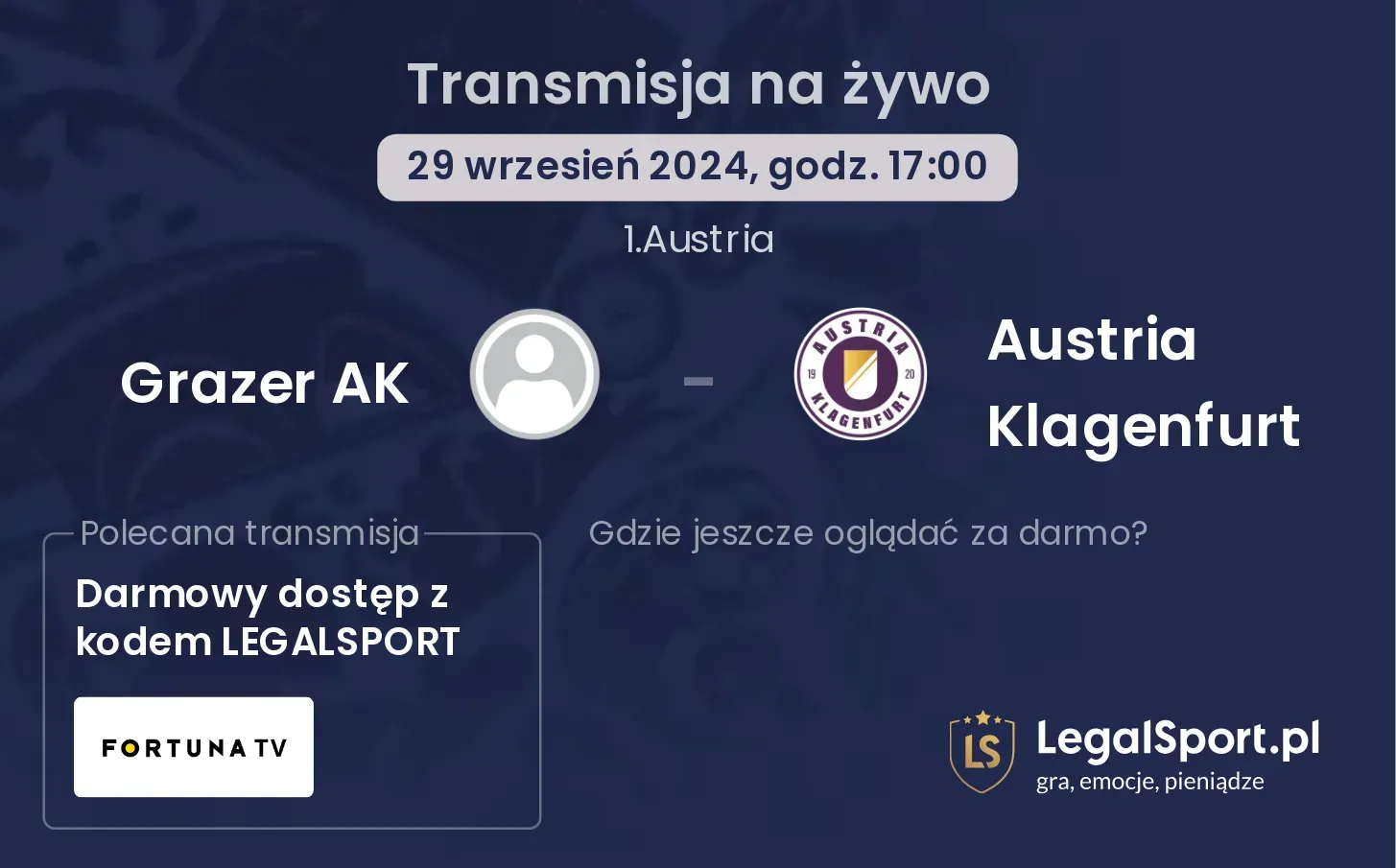 Grazer AK - Austria Klagenfurt gdzie oglądać? 29.09, godz. 17:00