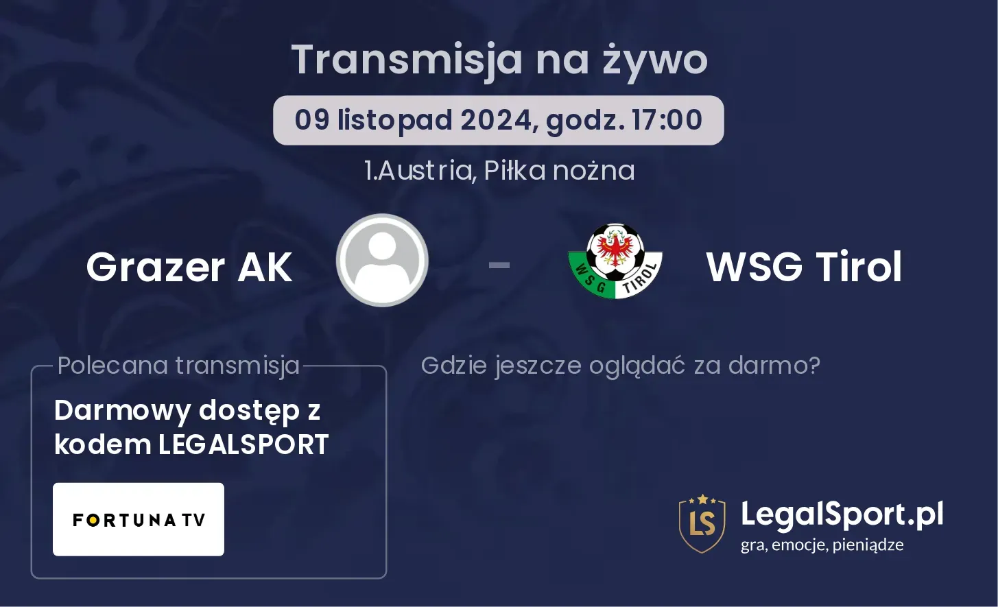 Grazer AK - WSG Tirol transmisja na żywo