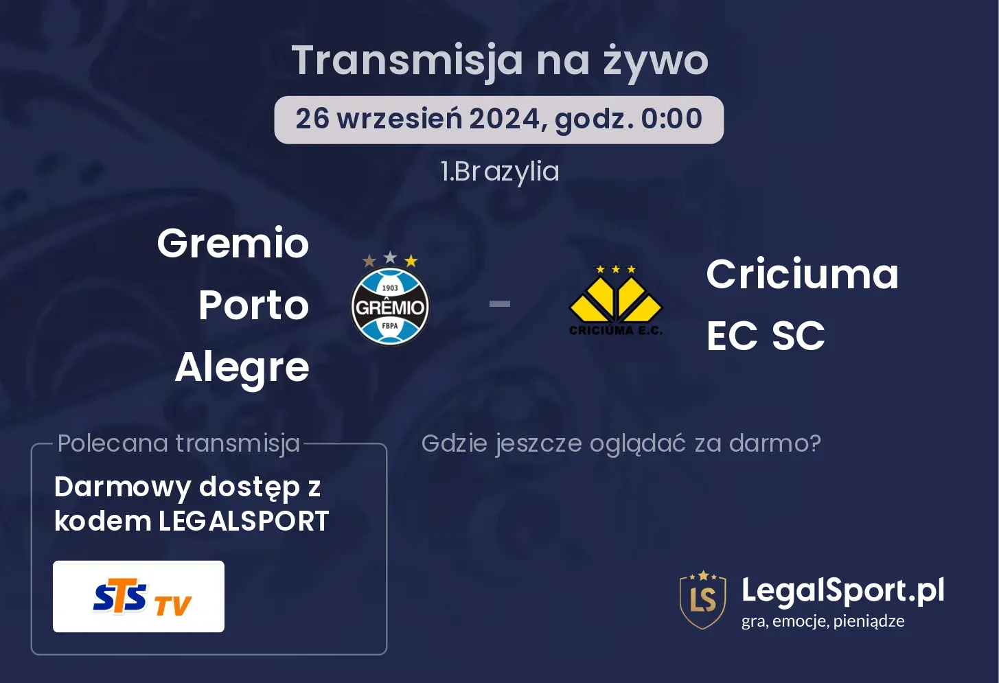 Gremio Porto Alegre - Criciuma EC SC transmisja na żywo