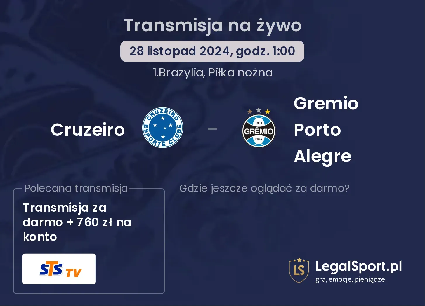 Cruzeiro - Gremio Porto Alegre gdzie oglądać?