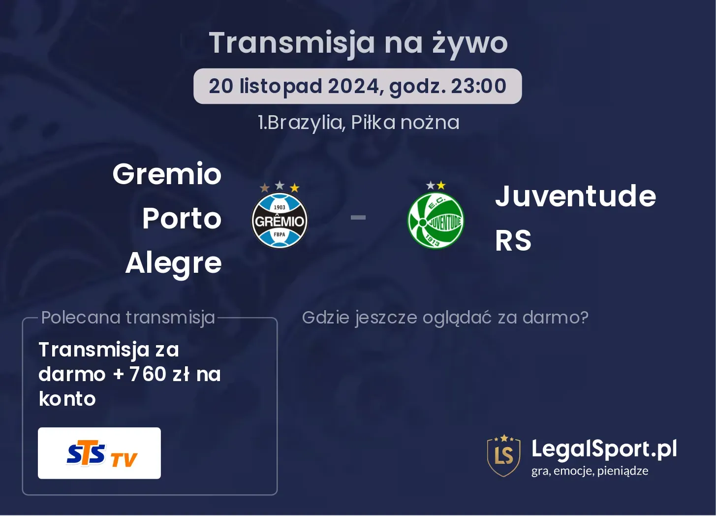 Gremio Porto Alegre - Juventude RS gdzie oglądać? 20.11, godz. 23:00