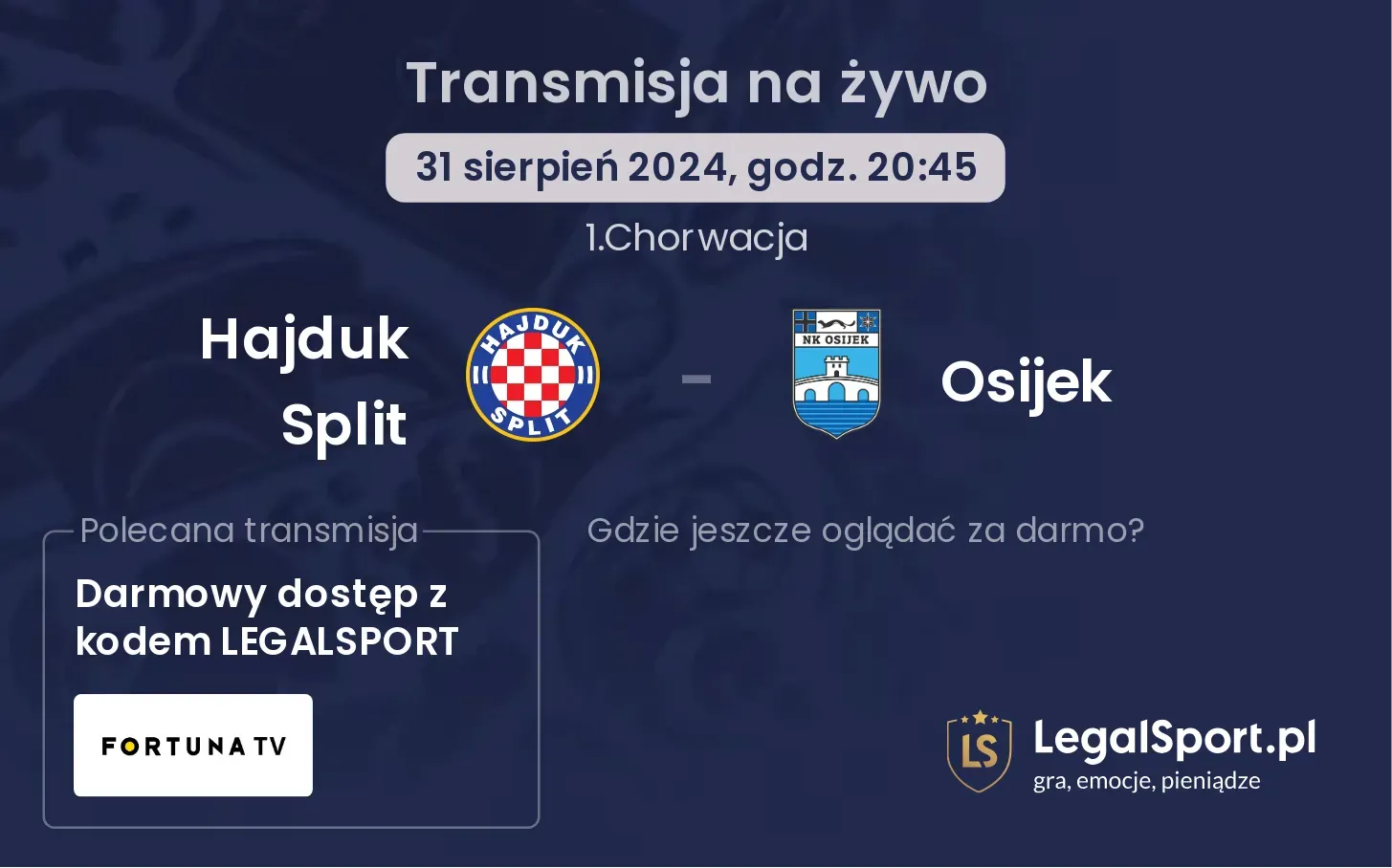 Hajduk Split - Osijek transmisja na żywo