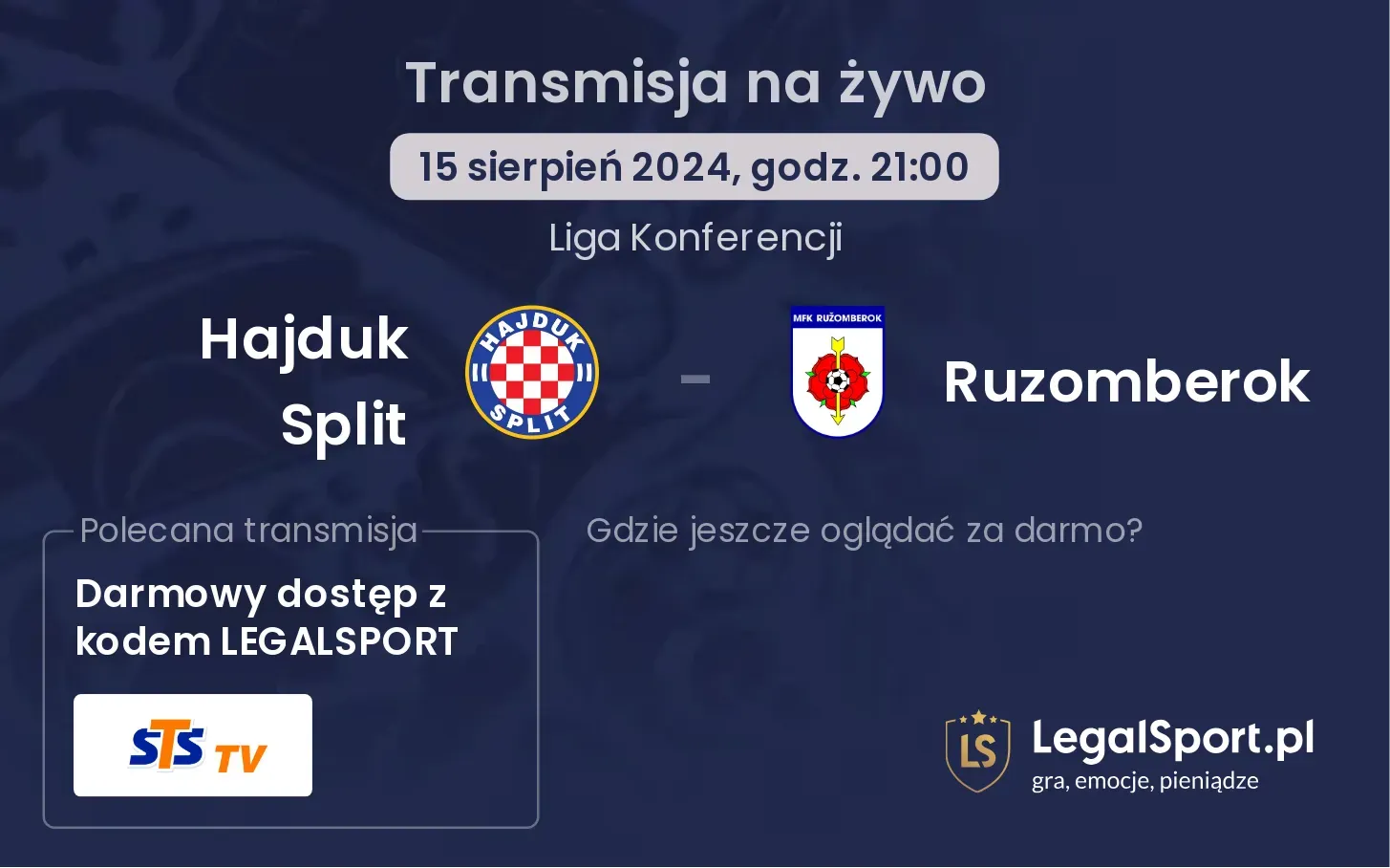 Hajduk Split - Ruzomberok transmisja na żywo