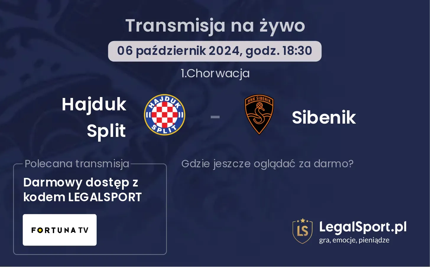 Hajduk Split - Sibenik transmisja na żywo