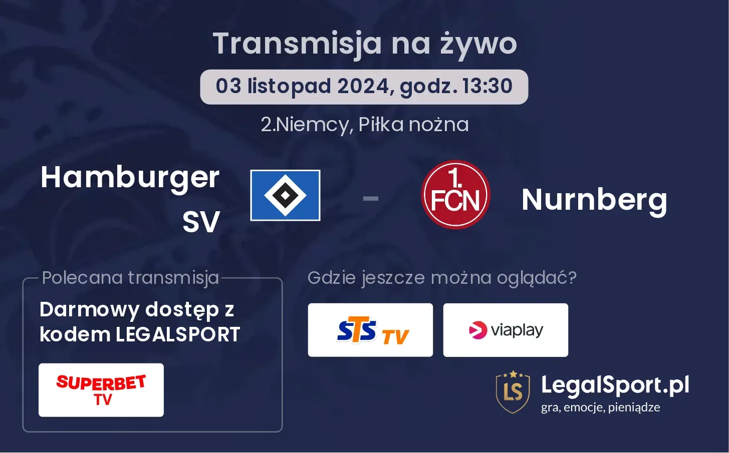 Hamburger SV - Nurnberg gdzie oglądać? 03.11, godz. 13:30