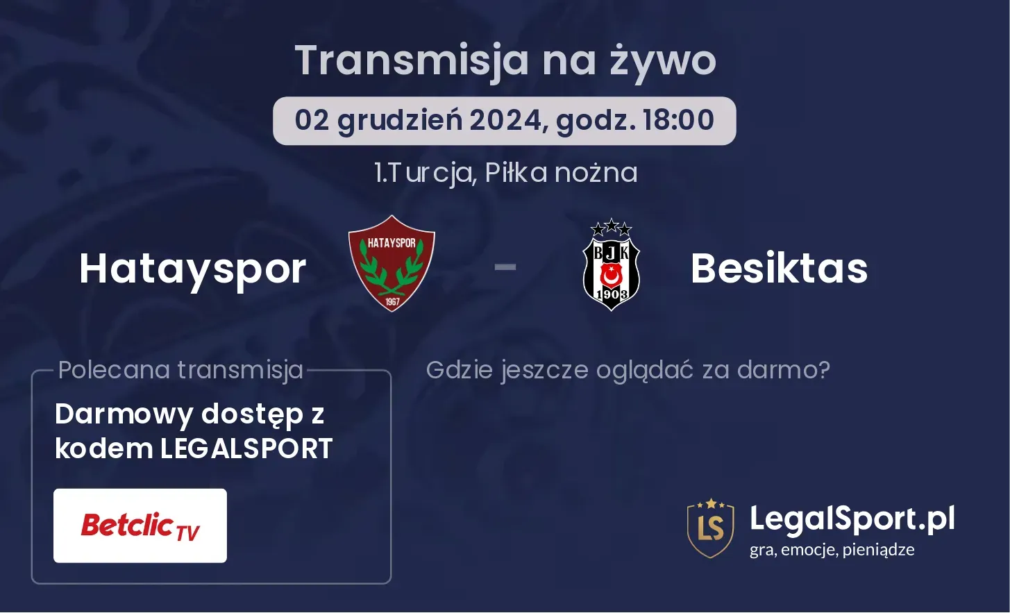 Hatayspor - Besiktas transmisja na żywo