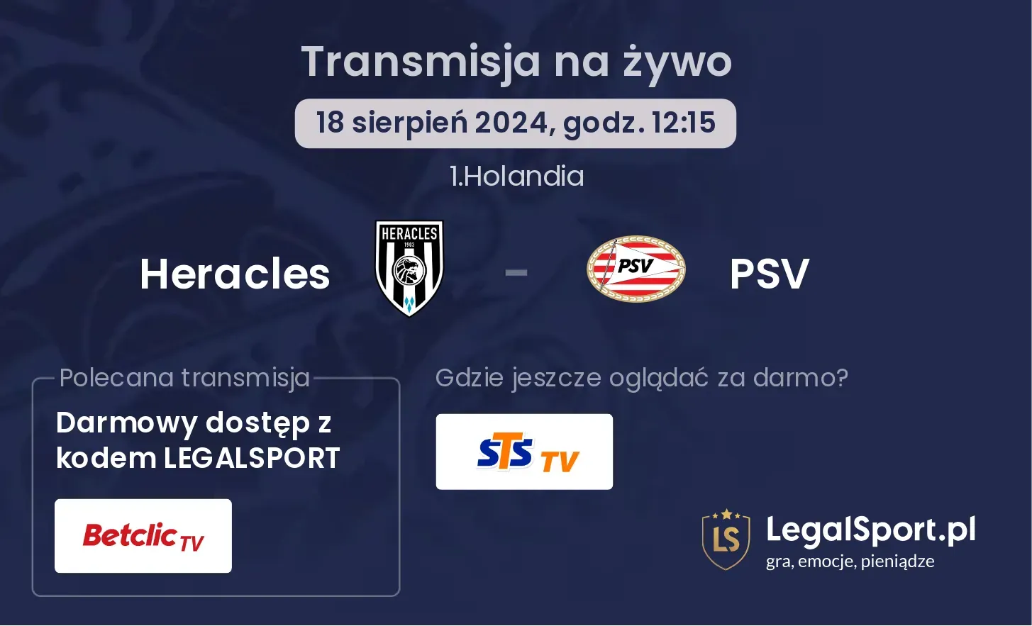 Heracles - PSV gdzie oglądać za darmo? (18.08, godz. 12:15)