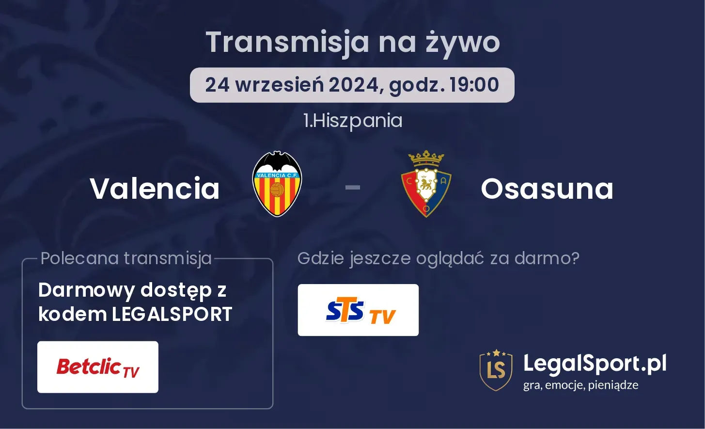 Valencia - Osasuna transmisja na żywo